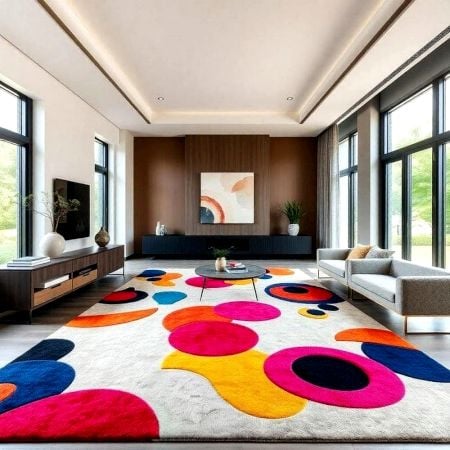 Handcrafted Colorful Circle Pattern Living Room Rug